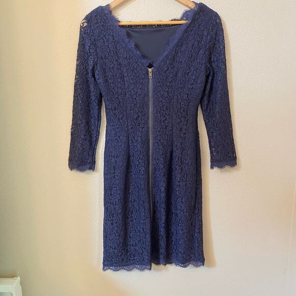 Adrianna Papell Lace Short Evening Cocktail Dress Elegant Navy Blue Women's sz 6 - Picture 6 of 15